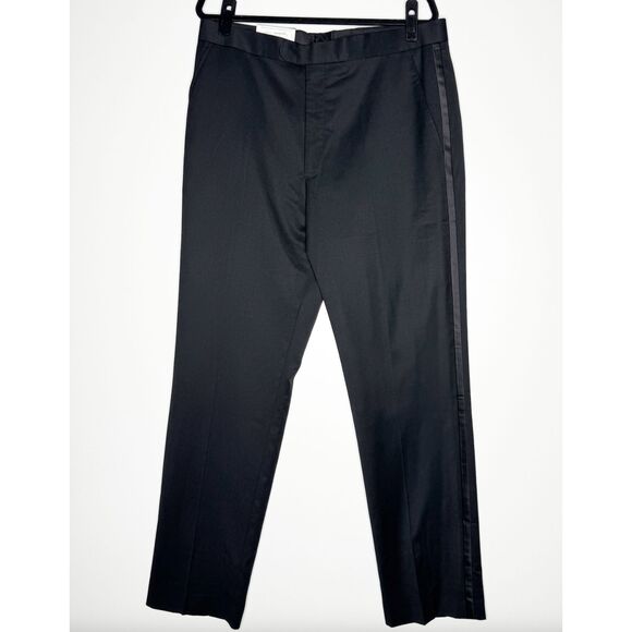 New Stafford Coolmax Wool Blend Satin Stripe Tuxedo Pants Men's Size 36 x 34 - Picture 1 of 11